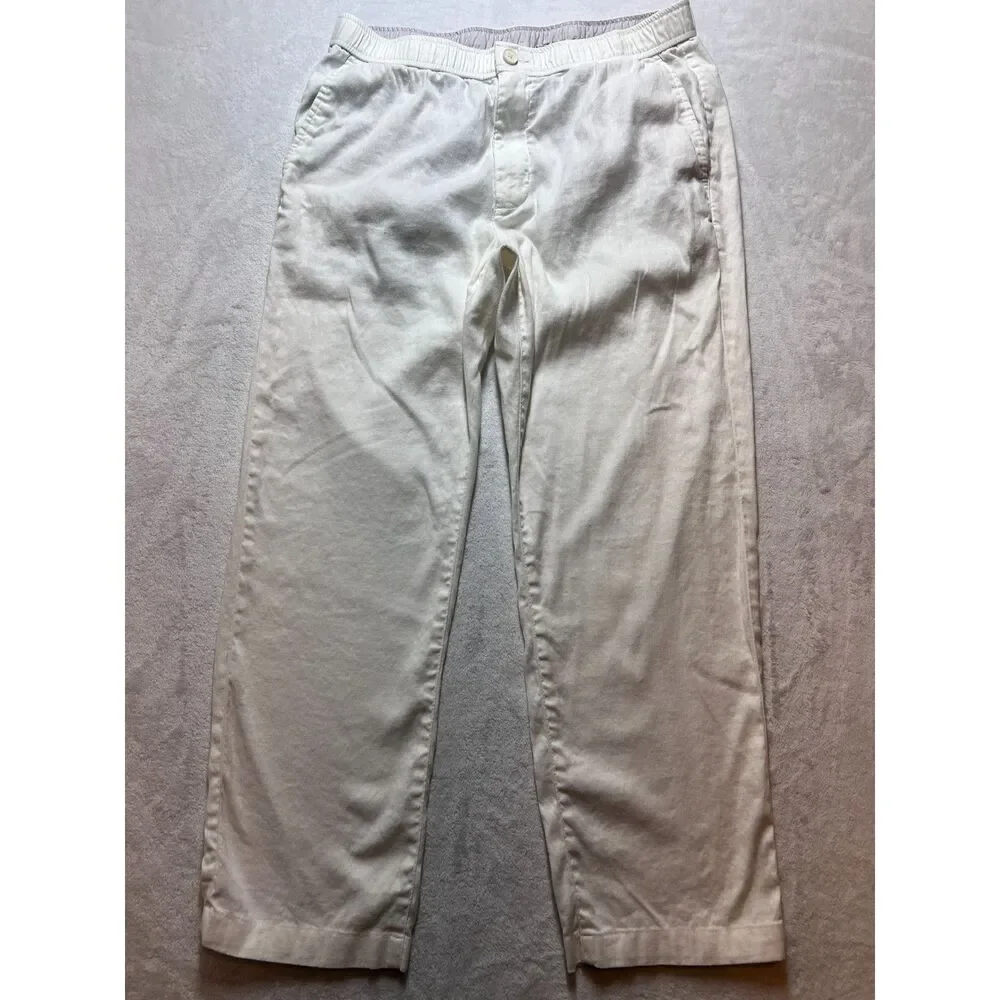 Tommy Bahama Men's White Linen Blend Elastic Waist Straight Leg Pants Size L 32